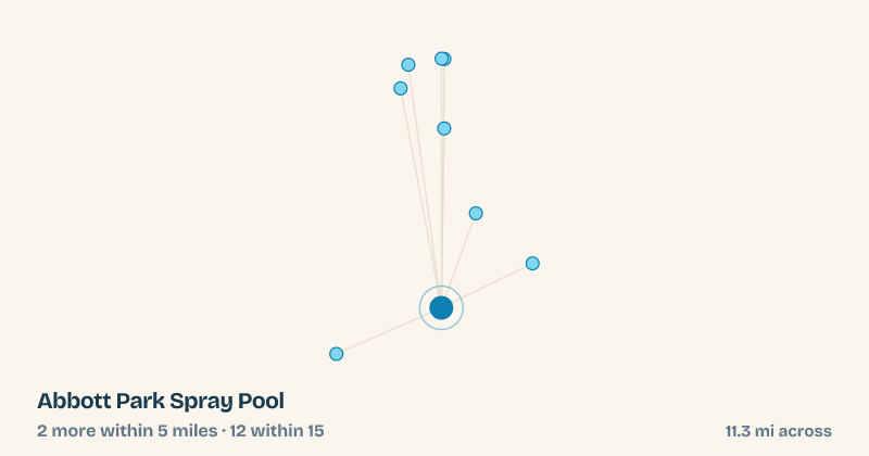 Map of Abbott Park Spray Pool and the 12 other splash pads within 15 miles