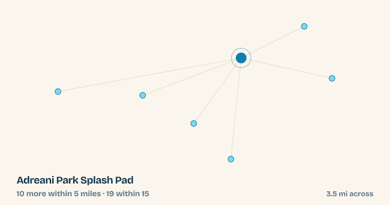 Map of Adreani Park Splash Pad and the 19 other splash pads within 15 miles