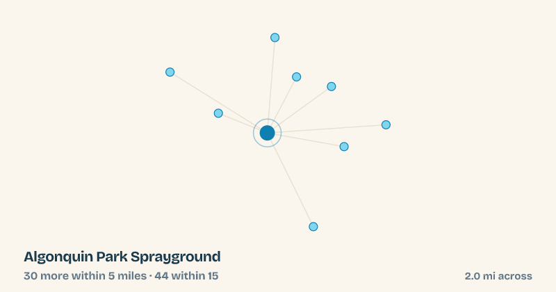 Map of Algonquin Park Sprayground and the 44 other splash pads within 15 miles
