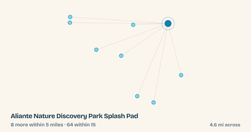 Map of Aliante Nature Discovery Park Splash Pad and the 64 other splash pads within 15 miles