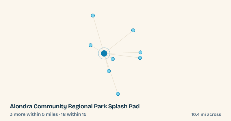 Map of Alondra Community Regional Park Splash Pad and the 18 other splash pads within 15 miles