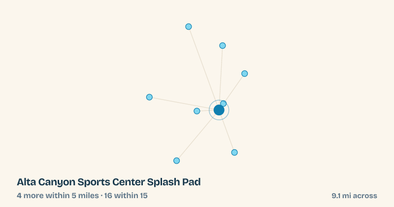 Map of Alta Canyon Sports Center Splash Pad and the 16 other splash pads within 15 miles
