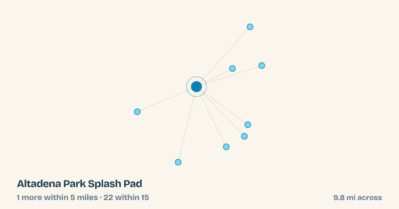 Map of Altadena Park Splash Pad and the 22 other splash pads within 15 miles