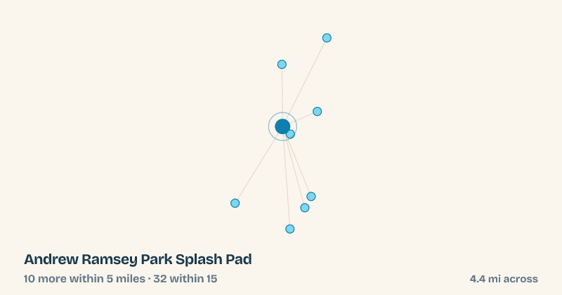 Map of Andrew Ramsey Park Splash Pad and the 32 other splash pads within 15 miles