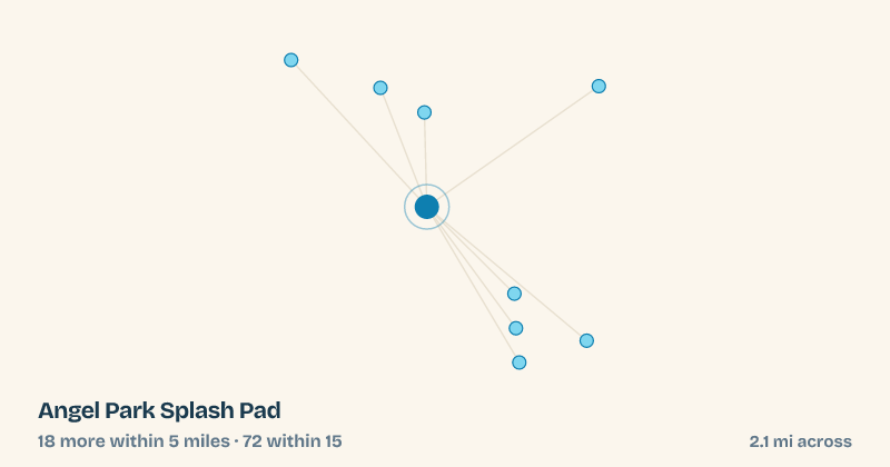 Map of Angel Park Splash Pad and the 72 other splash pads within 15 miles