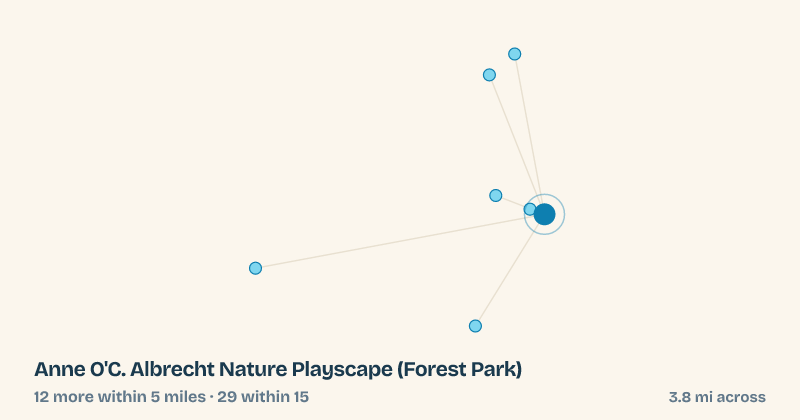 Map of Anne O'C. Albrecht Nature Playscape (Forest Park) and the 29 other splash pads within 15 miles