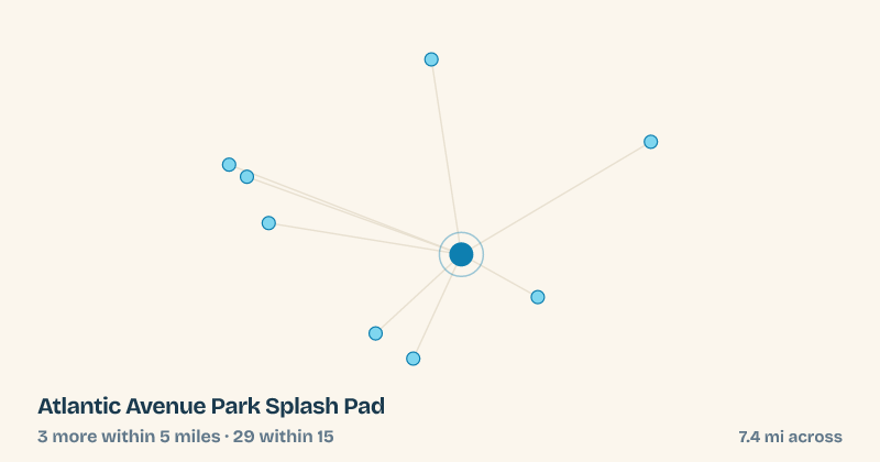 Map of Atlantic Avenue Park Splash Pad and the 29 other splash pads within 15 miles