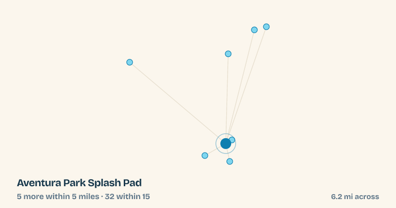 Map of Aventura Park Splash Pad and the 32 other splash pads within 15 miles