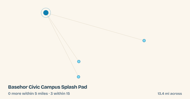 Map of Basehor Civic Campus Splash Pad and the 3 other splash pads within 15 miles