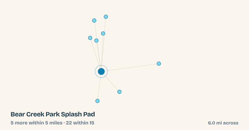 Map of Bear Creek Park Splash Pad and the 22 other splash pads within 15 miles
