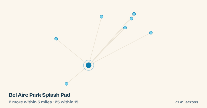 Map of Bel Aire Park Splash Pad and the 25 other splash pads within 15 miles