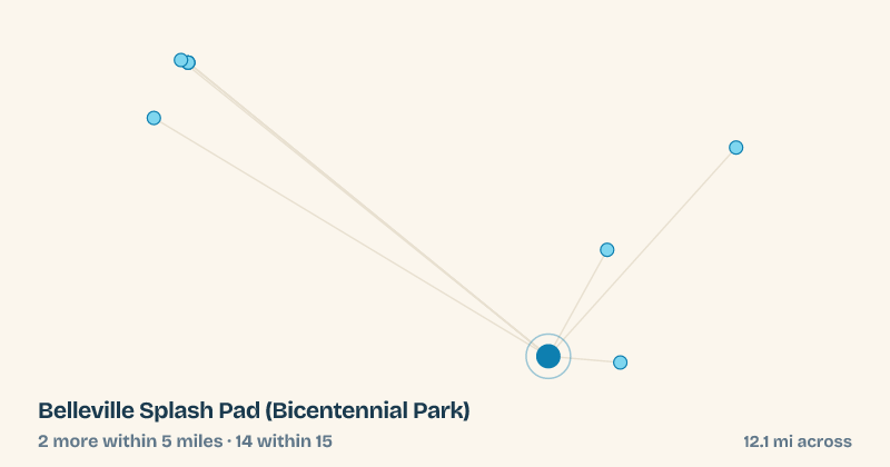 Map of Belleville Splash Pad (Bicentennial Park) and the 14 other splash pads within 15 miles