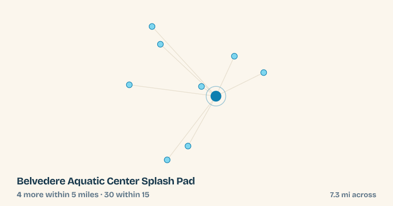 Map of Belvedere Aquatic Center Splash Pad and the 30 other splash pads within 15 miles