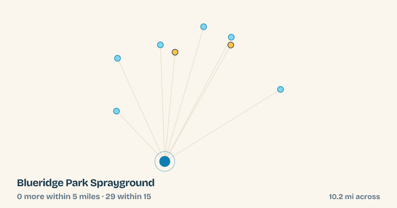 Map of Blueridge Park Sprayground and the 29 other splash pads within 15 miles
