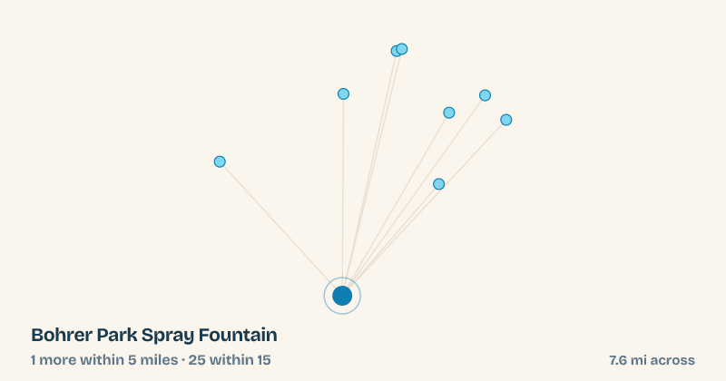 Map of Bohrer Park Spray Fountain and the 25 other splash pads within 15 miles