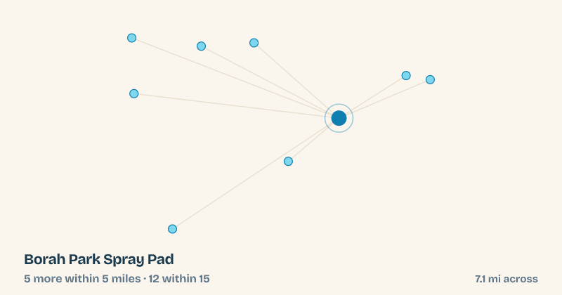 Map of Borah Park Spray Pad and the 12 other splash pads within 15 miles