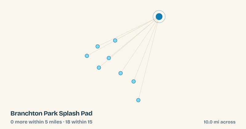 Map of Branchton Park Splash Pad and the 18 other splash pads within 15 miles