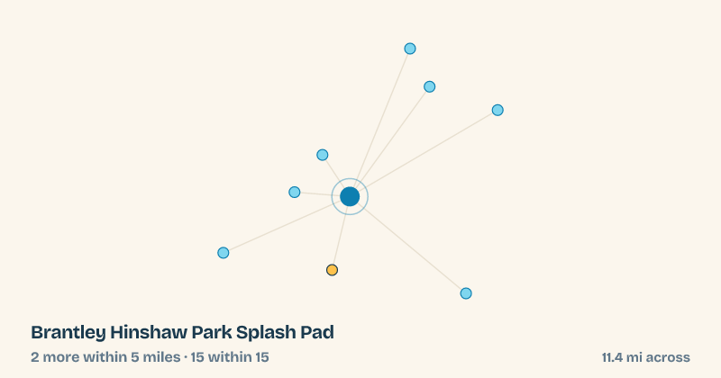 Map of Brantley Hinshaw Park Splash Pad and the 15 other splash pads within 15 miles