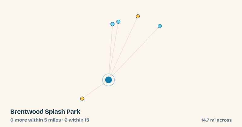 Map of Brentwood Splash Park and the 6 other splash pads within 15 miles