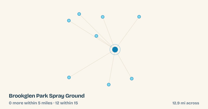 Map of Brookglen Park Spray Ground and the 12 other splash pads within 15 miles