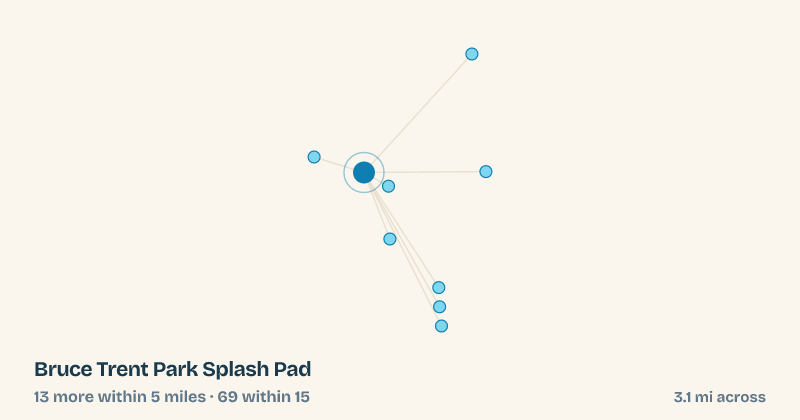 Map of Bruce Trent Park Splash Pad and the 69 other splash pads within 15 miles