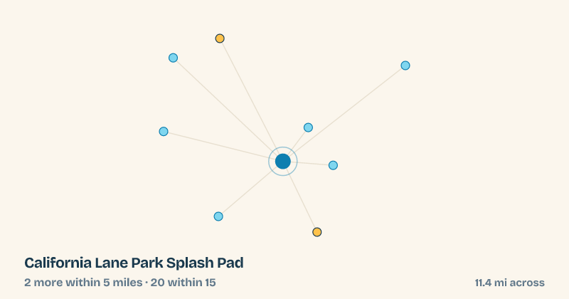 Map of California Lane Park Splash Pad and the 20 other splash pads within 15 miles
