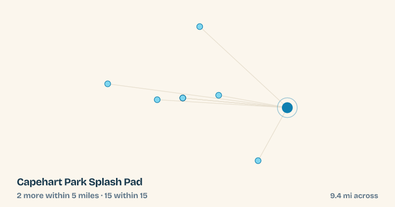 Map of Capehart Park Splash Pad and the 15 other splash pads within 15 miles