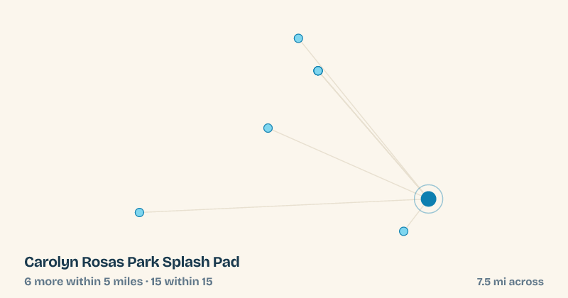 Map of Carolyn Rosas Park Splash Pad and the 15 other splash pads within 15 miles