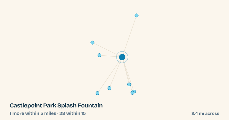 Map of Castlepoint Park Splash Fountain and the 28 other splash pads within 15 miles