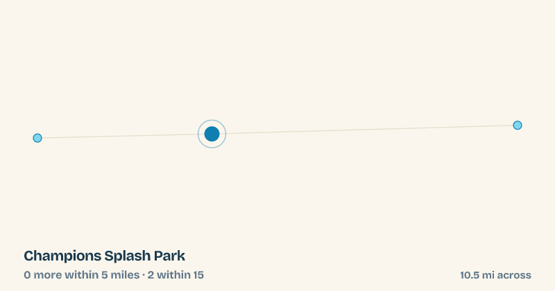 Map of Champions Splash Park and the 2 other splash pads within 15 miles