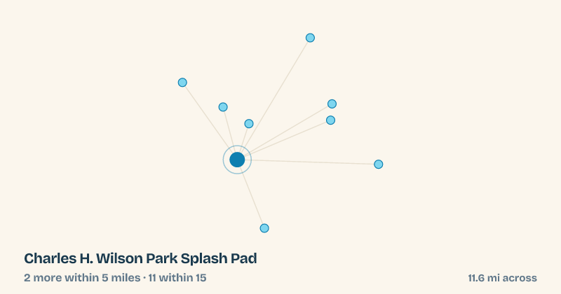 Map of Charles H. Wilson Park Splash Pad and the 11 other splash pads within 15 miles