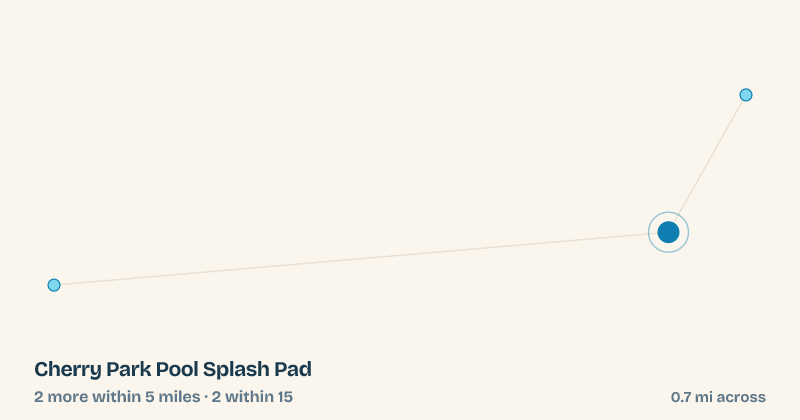 Map of Cherry Park Pool Splash Pad and the 2 other splash pads within 15 miles