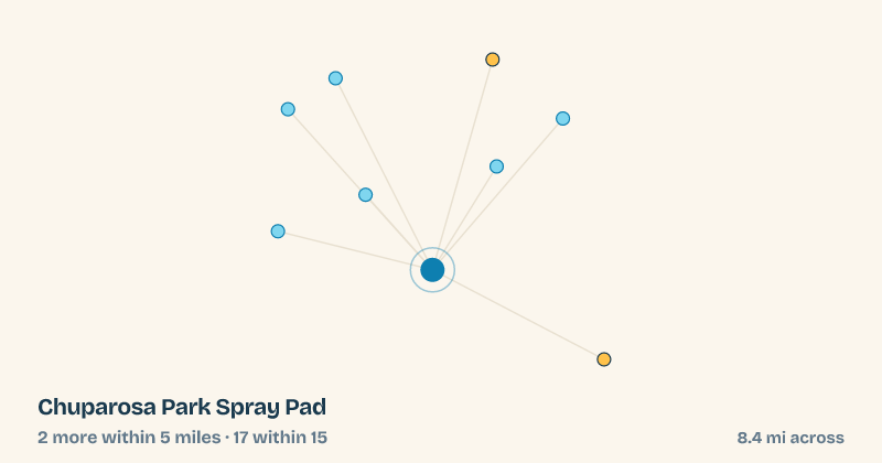 Map of Chuparosa Park Spray Pad and the 17 other splash pads within 15 miles