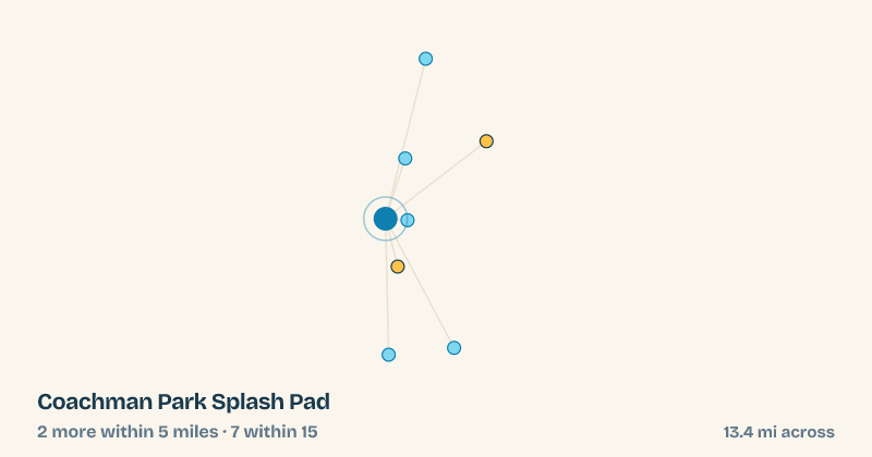 Map of Coachman Park Splash Pad and the 7 other splash pads within 15 miles