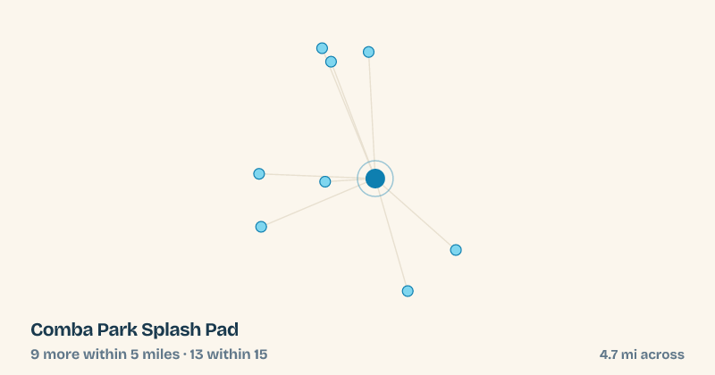 Map of Comba Park Splash Pad and the 13 other splash pads within 15 miles