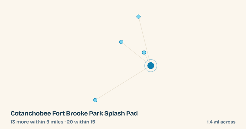 Map of Cotanchobee Fort Brooke Park Splash Pad and the 20 other splash pads within 15 miles