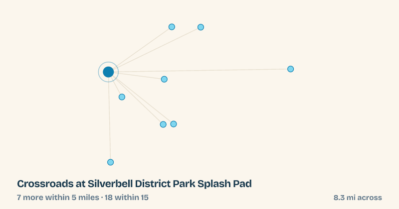 Map of Crossroads at Silverbell District Park Splash Pad and the 18 other splash pads within 15 miles