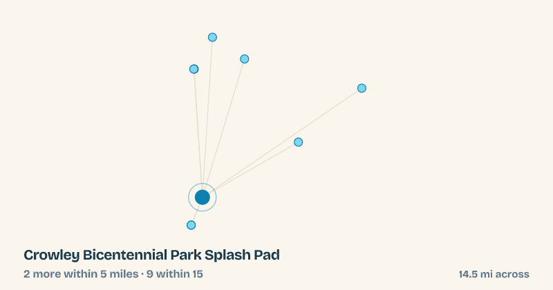 Map of Crowley Bicentennial Park Splash Pad and the 9 other splash pads within 15 miles