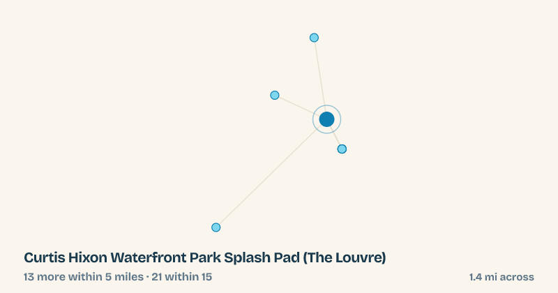 Map of Curtis Hixon Waterfront Park Splash Pad (The Louvre) and the 21 other splash pads within 15 miles