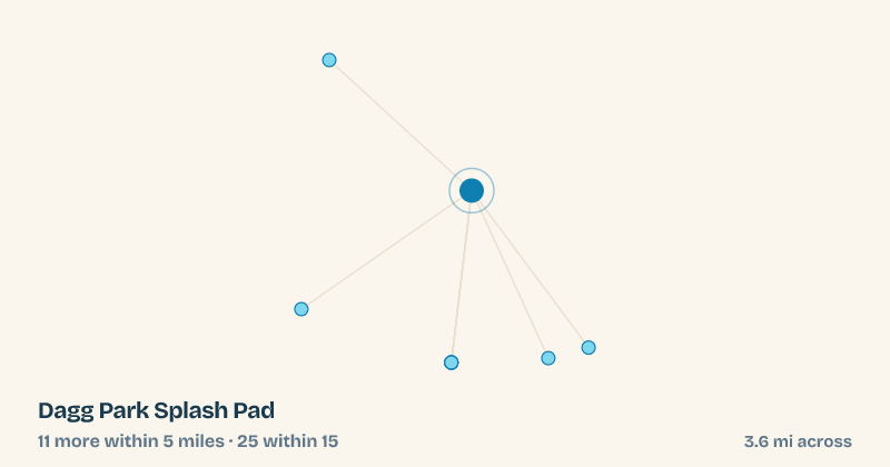 Map of Dagg Park Splash Pad and the 25 other splash pads within 15 miles