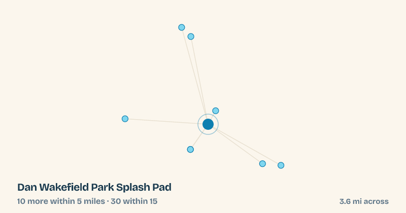 Map of Dan Wakefield Park Splash Pad and the 30 other splash pads within 15 miles