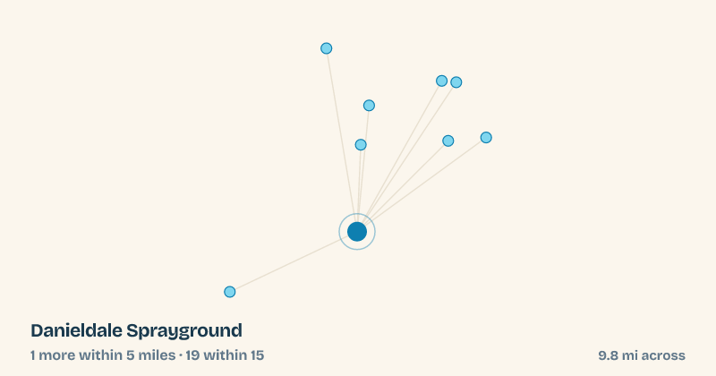 Map of Danieldale Sprayground and the 19 other splash pads within 15 miles
