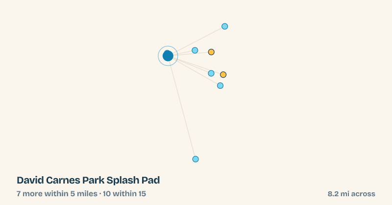 Map of David Carnes Park Splash Pad and the 10 other splash pads within 15 miles