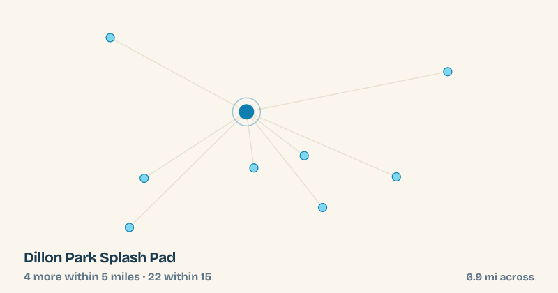 Map of Dillon Park Splash Pad and the 22 other splash pads within 15 miles