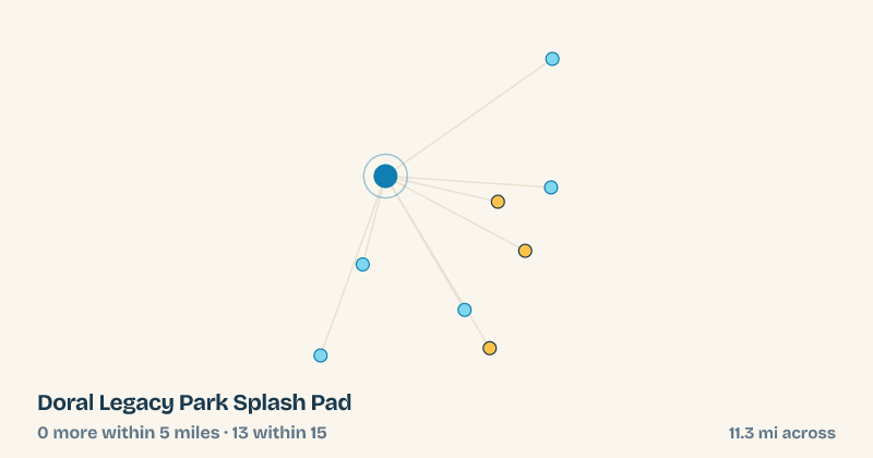 Map of Doral Legacy Park Splash Pad and the 13 other splash pads within 15 miles