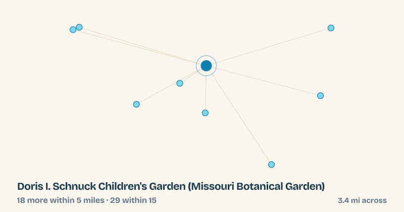 Map of Doris I. Schnuck Children's Garden (Missouri Botanical Garden) and the 29 other splash pads within 15 miles