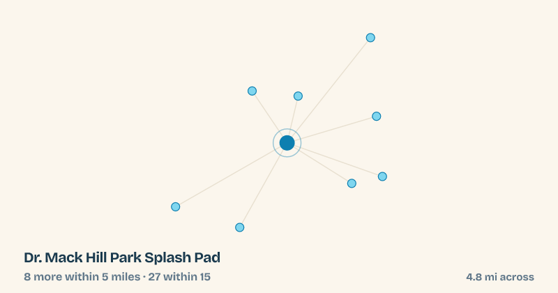 Map of Dr. Mack Hill Park Splash Pad and the 27 other splash pads within 15 miles