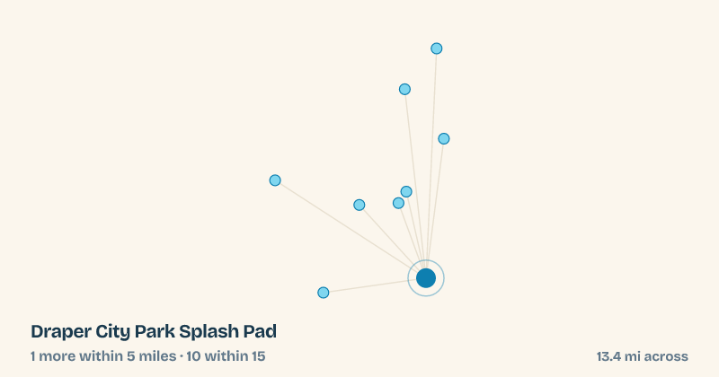 Map of Draper City Park Splash Pad and the 10 other splash pads within 15 miles