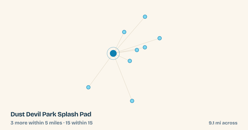 Map of Dust Devil Park Splash Pad and the 15 other splash pads within 15 miles