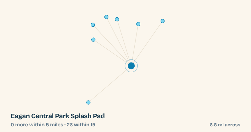 Map of Eagan Central Park Splash Pad and the 23 other splash pads within 15 miles